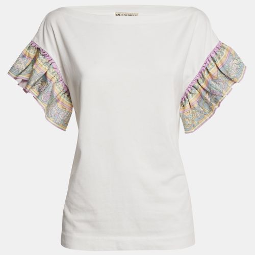Emilio Pucci White Jersey Printed Silk Ruffled Sleeve T-Shirt M - Emilio Pucci - Modalova