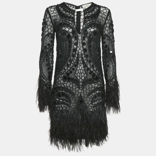 Emilio Pucci Black Embellished Mesh Feather Detail Mini Dress L - Emilio Pucci - Modalova