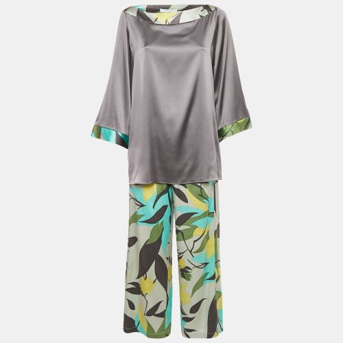 Emilio Pucci Grey/Multicolor Printed Satin Silk Top and Pants Set M/S - Emilio Pucci - Modalova