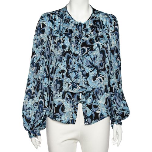 Emilio Pucci Blue Printed Silk Ruffle Detail Button Front Top L - Emilio Pucci - Modalova