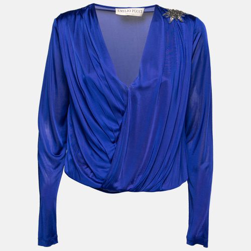 Emilio Pucci Blue Jersey Wrap Effect Pleated Blouse M - Emilio Pucci - Modalova