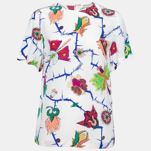 Emilio Pucci White Printed Silk Round Neck Short Sleeve Top S - Emilio Pucci - Modalova