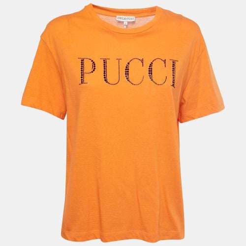 Emilio Pucci Orange Cotton Crystal Embellished Logo T-Shirt S - Emilio Pucci - Modalova