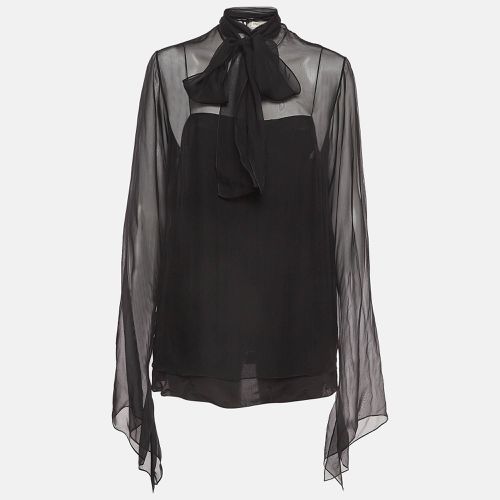 Emilio Pucci Black Sheer Silk Neck Tie Top M - Emilio Pucci - Modalova