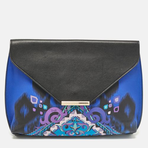 Emilio Pucci Black/Blue Newton Print Leather Envelope Clutch - Emilio Pucci - Modalova