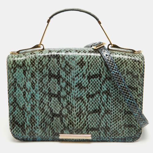 Emilio Pucci Blue/Cream Python and Canvas Flap Top Handle Bag - Emilio Pucci - Modalova