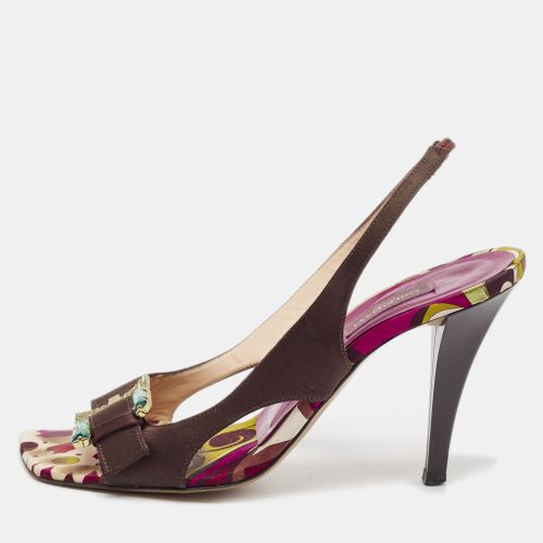 Dark Satin Buckle Detail Slingback Sandals Size 37 - Emilio Pucci - Modalova