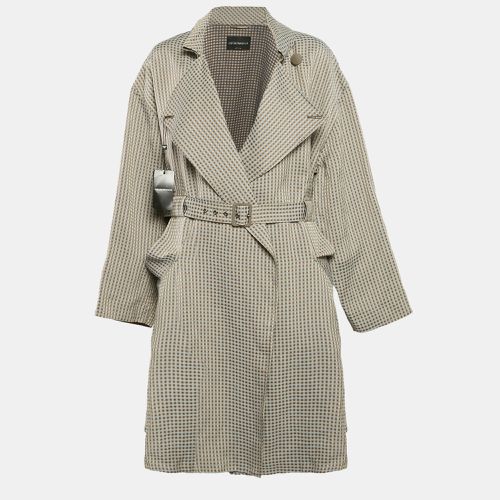 Emporio Armani Beige Gingham Linen Blend Trench Coat L - Emporio Armani - Modalova