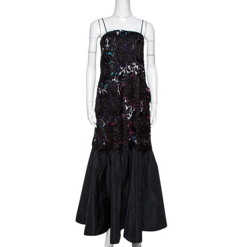 Emporio Armani Black Printed Satin & Lace Overlay Maxi Dress S - Emporio Armani - Modalova