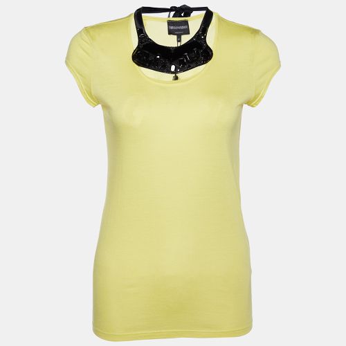 Emporio Armani Yellow Cotton & Modal Embellished Neck Detail T-Shirt M - Emporio Armani - Modalova