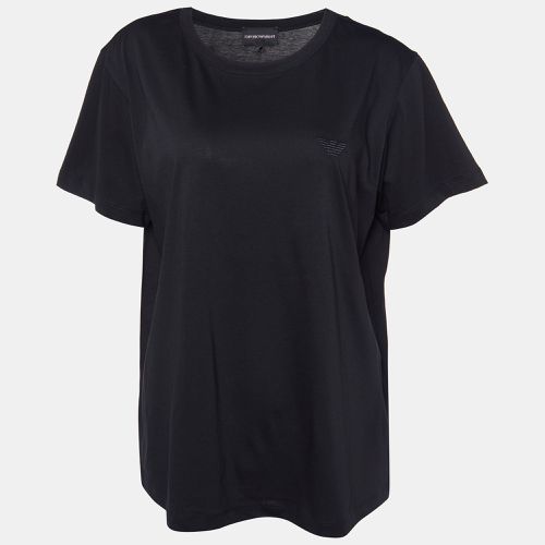 Emporio Armani Black Velour Pattern Cotton Knit T-Shirt L - Emporio Armani - Modalova