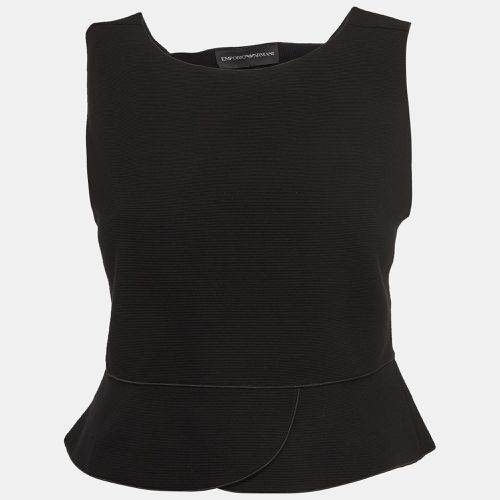 Emporio Armani Black Knit Sleeveless Cut-Out Crop Top M - Emporio Armani - Modalova