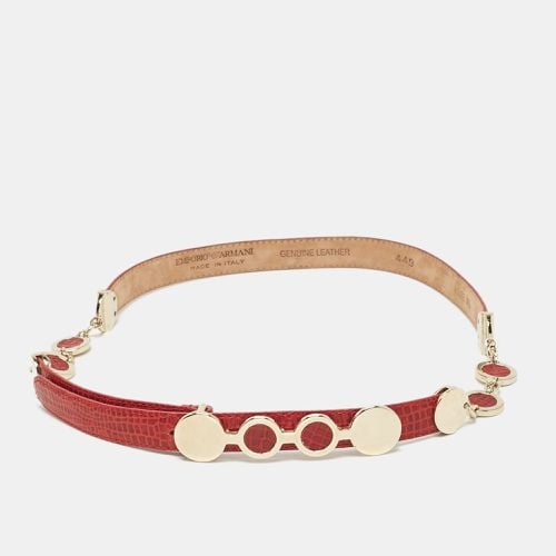 Emporio Armani Red Textured Leather Metail Detail Waist Belt - Emporio Armani - Modalova