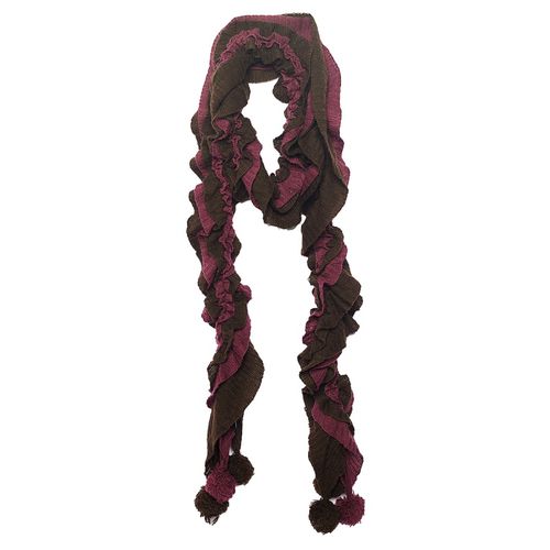 Emporio Armani Brown & Magenta Ruffled Pom Pom Detail Wool Stole - Emporio Armani - Modalova