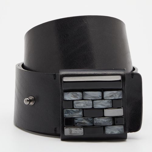 Emporio Armani Black Leather Brick Buckle Wide Belt - Emporio Armani - Modalova