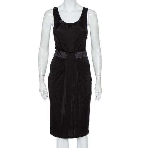 Emporio Armani Black Knit Contrast Trim Draped Detail Sleeveless Midi Dress S - Emporio Armani - Modalova