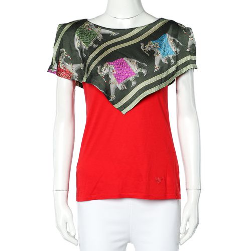 Emporio Armani Red Jersey Playful Elephant Print Silk Paneled Top S - Emporio Armani - Modalova