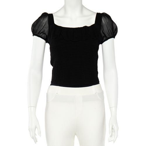 Emporio Armani Black Silk Smocked Sheer Top S - Emporio Armani - Modalova