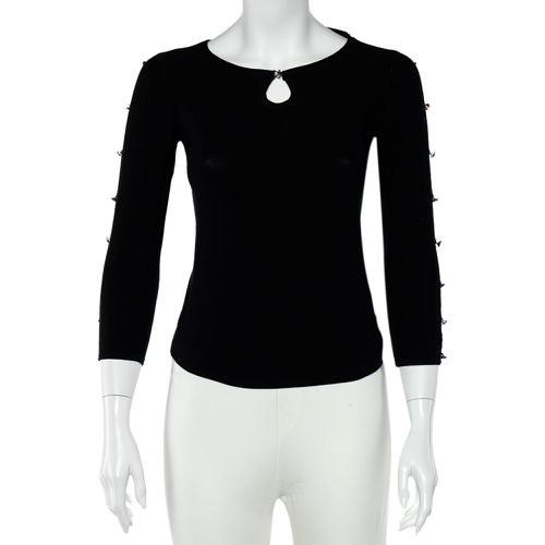 Emporio Armani Black Silk Knit Crystal Detail Long Sleeve Top M - Emporio Armani - Modalova