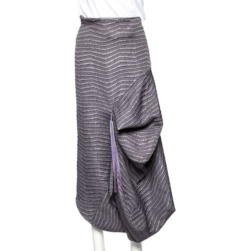 Emporio Armani Grey Textured Synthetic Tassel Trim Draped Midi Skirt M - Emporio Armani - Modalova