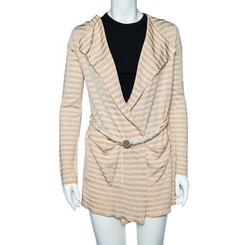 Emporio Armani Beige Striped Knit Belted Cardigan S - Emporio Armani - Modalova