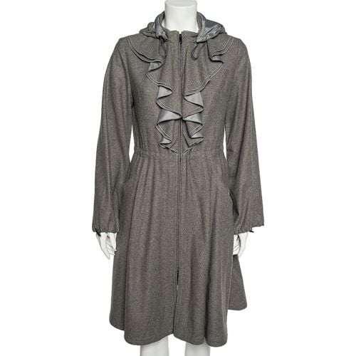 Emporio Armani Grey Wool And Cashmere Ruffled Neck Hooded Coat S - Emporio Armani - Modalova