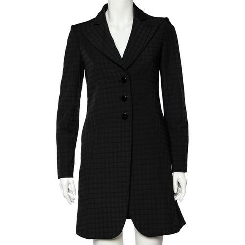 Emporio Armani Black Square Patterned Synthetic Button Front Blazer Coat S - Emporio Armani - Modalova