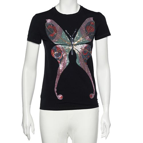 Emporio Armani Black Butterfly Print Cotton Sequins Top M - Emporio Armani - Modalova