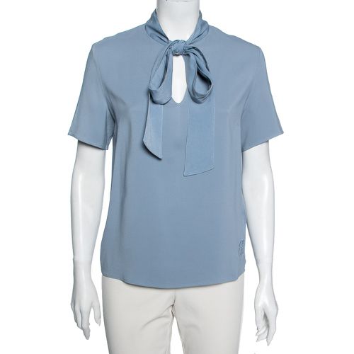 Emporio Armani Blue Crepe Front Bow Tie Blouse L - Emporio Armani - Modalova