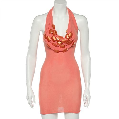 Emporio Armani Orange Knit Embellished Detail Halter Neck Mini Dress S - Emporio Armani - Modalova