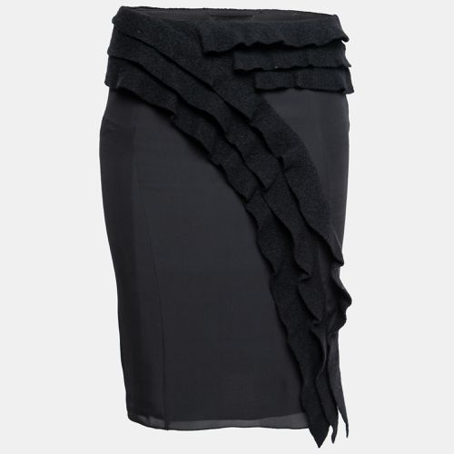 Emporio Armani Black Silk & Wool Ruffle Trimmed Skirt S - Emporio Armani - Modalova