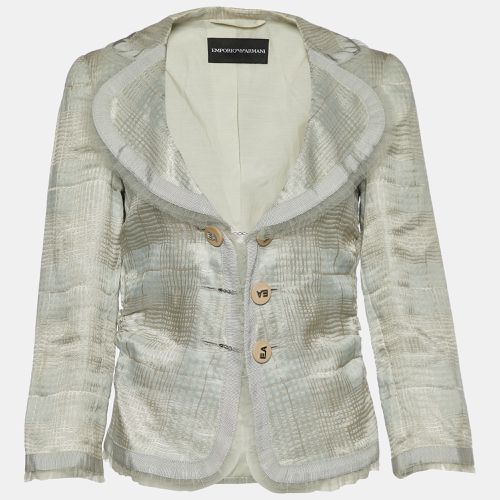 Emporio Armani Grey Checked Linen Blend Ruffle Detail Jacket M - Emporio Armani - Modalova