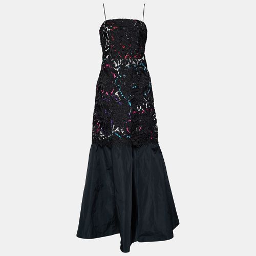 Emporio Armani Black Printed Satin & Lace Overlay Maxi Dress M - Emporio Armani - Modalova