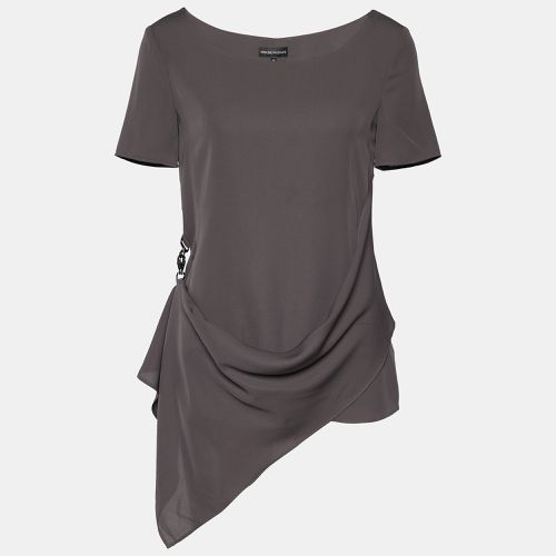 Emporio Armani Dark Grey Crepe Draped Detail Blouse S - Emporio Armani - Modalova