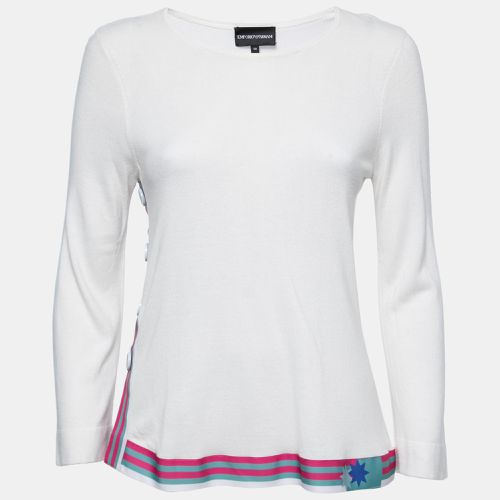 Emporio Armani White Knit Contrast Detail Top S - Emporio Armani - Modalova