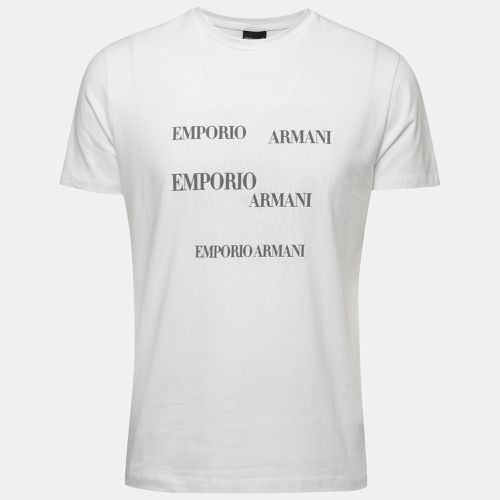 Emporio Armani White Logo Printed Cotton Crew Neck T-Shirt XL - Emporio Armani - Modalova