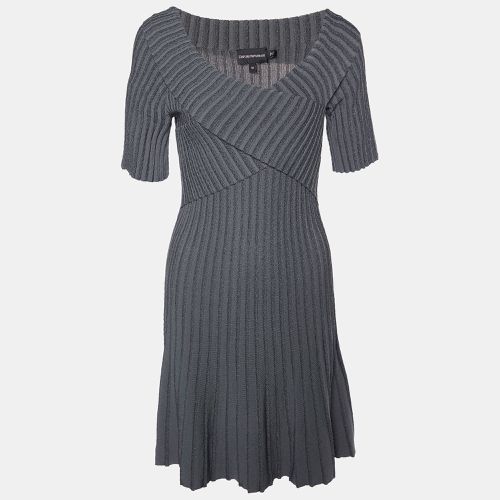 Emporio Armani Charcoal Grey Lurex Knit Crossover Detail Midi Dress S - Emporio Armani - Modalova