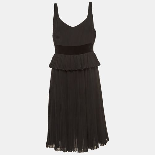 Emporio Armani Black Velvet Trim Crepe Pleated Midi Dress M - Emporio Armani - Modalova