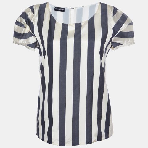 Emporio Armani Cream/Black Striped Silk Blend Top S - Emporio Armani - Modalova