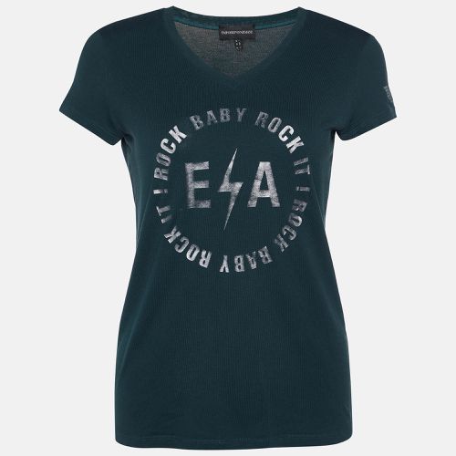 Emporio Armani Green Logo Print Cotton Crew Neck T-Shirt M - Emporio Armani - Modalova