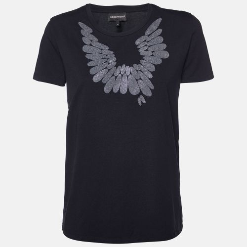 Emporio Armani Black Embellished Cotton Crew Neck T-Shirt M - Emporio Armani - Modalova