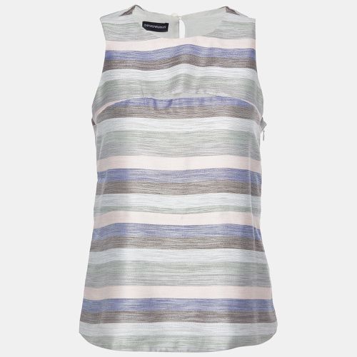 Emporio Armani Grey Striped Cotton & Silk Sleeveless Top S - Emporio Armani - Modalova