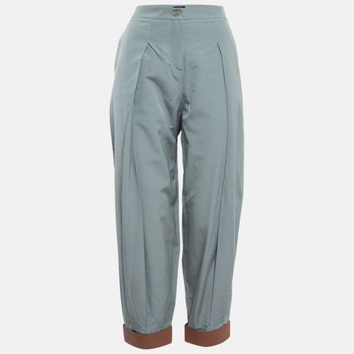 Emporio Armani Grey Leather Trim Crepe High Waist Pants M - Emporio Armani - Modalova