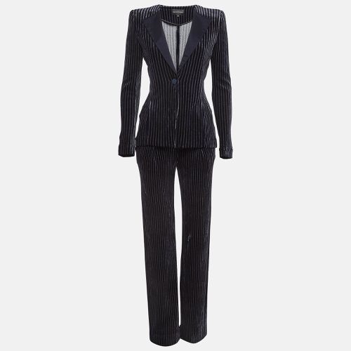 Emporio Armani Navy Blue Stripe Velvet Knit Blazer and Pants Suit M - Emporio Armani - Modalova