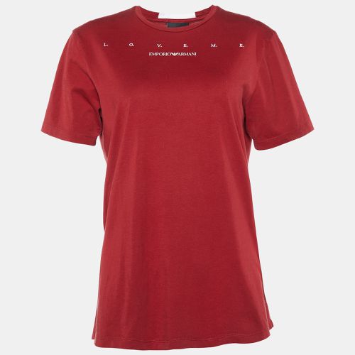 Emporio Armani Red Embroidered Cotton Crew Neck T-Shirt M - Emporio Armani - Modalova