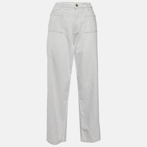 Emporio Armani Cream Cotton & Linen Straight Fit Trousers M/ Waist 31" - Emporio Armani - Modalova