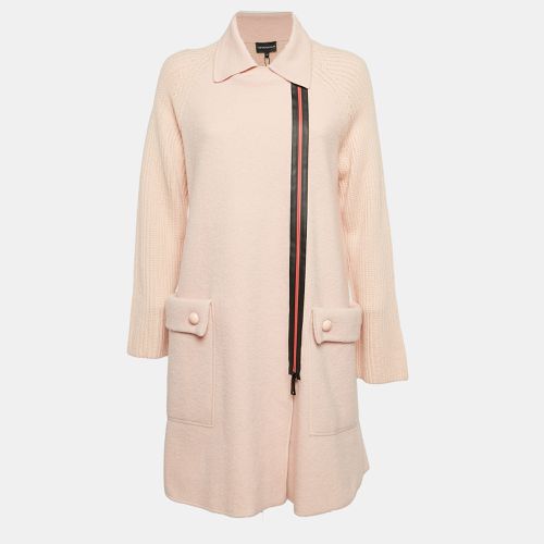 Emporio Armani Pink Virgin Wool Knit Zip-Up Coat S - Emporio Armani - Modalova