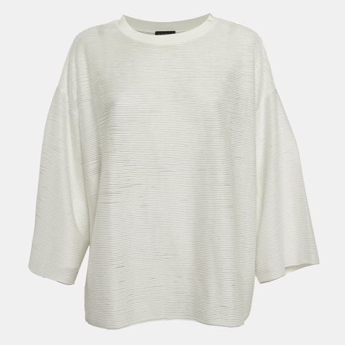 Emporio Armani White Stripe Textured Stretch Knit T-Shirt M - Emporio Armani - Modalova