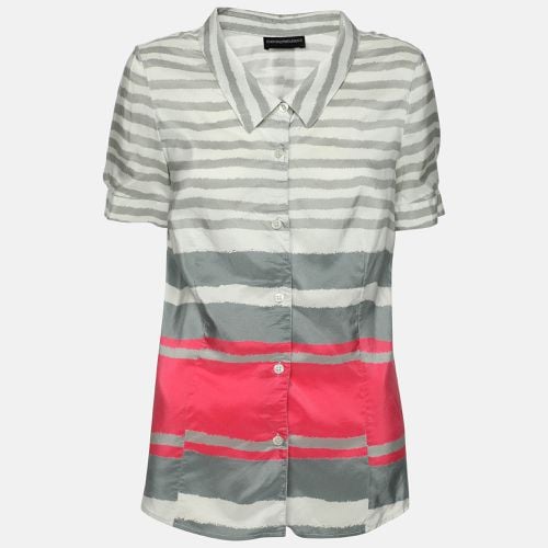 Emporio Armani Grey/Pink Striped Silk Top M - Emporio Armani - Modalova