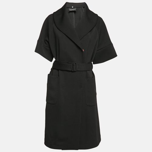 Emporio Armani Black Synthetic Knit Belted Coat - Emporio Armani - Modalova